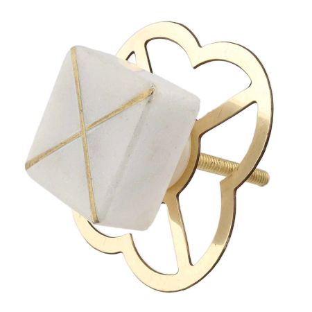 White Stone Square Gold Cross Dresser Knob